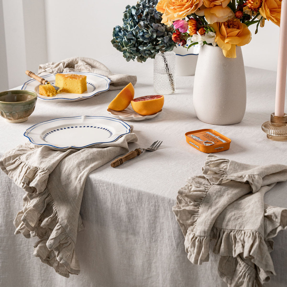 Almond Linen Napkin Set with Ruffles-0