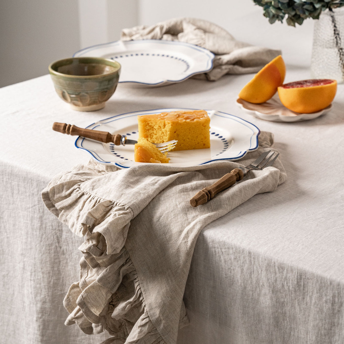 Almond Linen Napkin Set with Ruffles-2