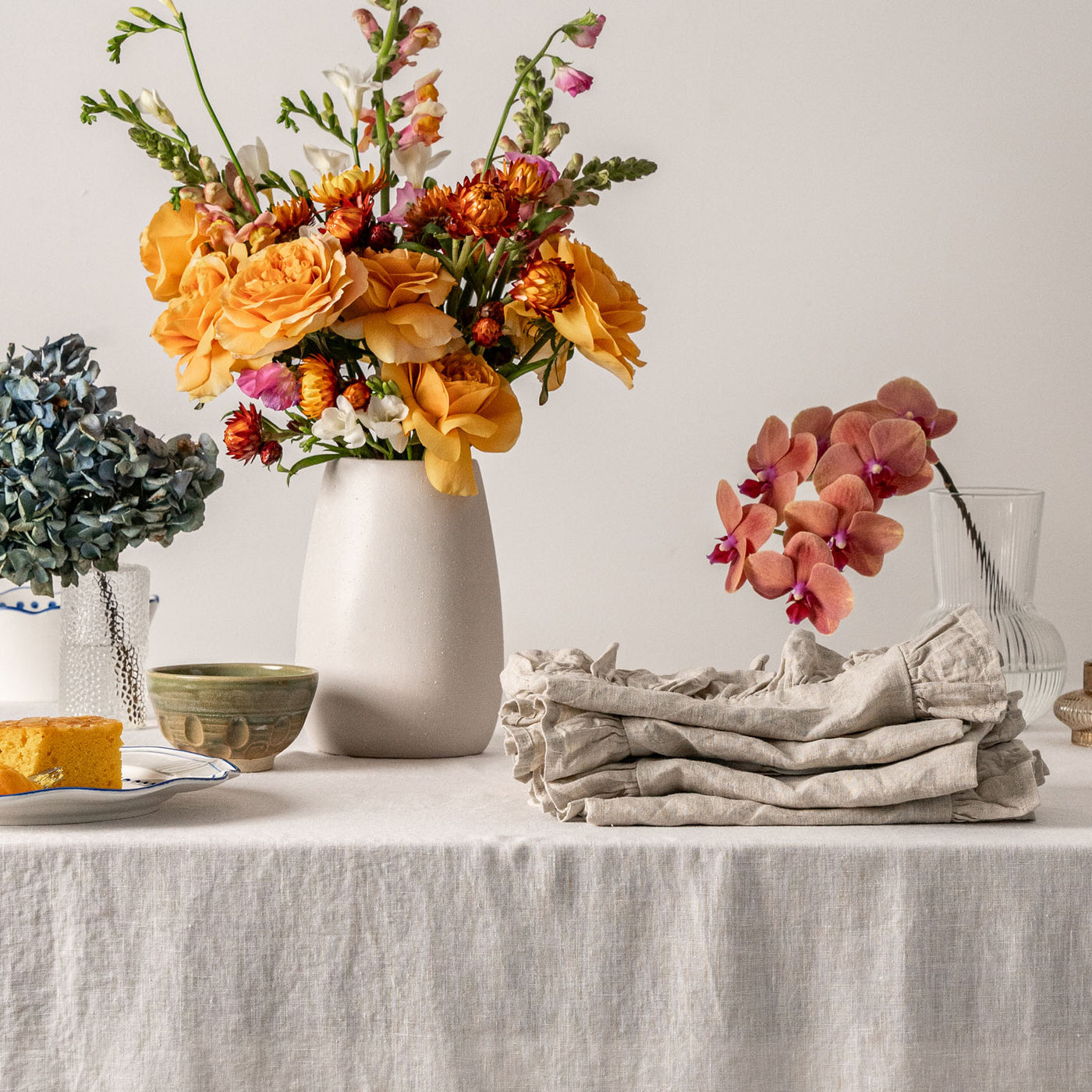Almond Linen Napkin Set with Ruffles-3