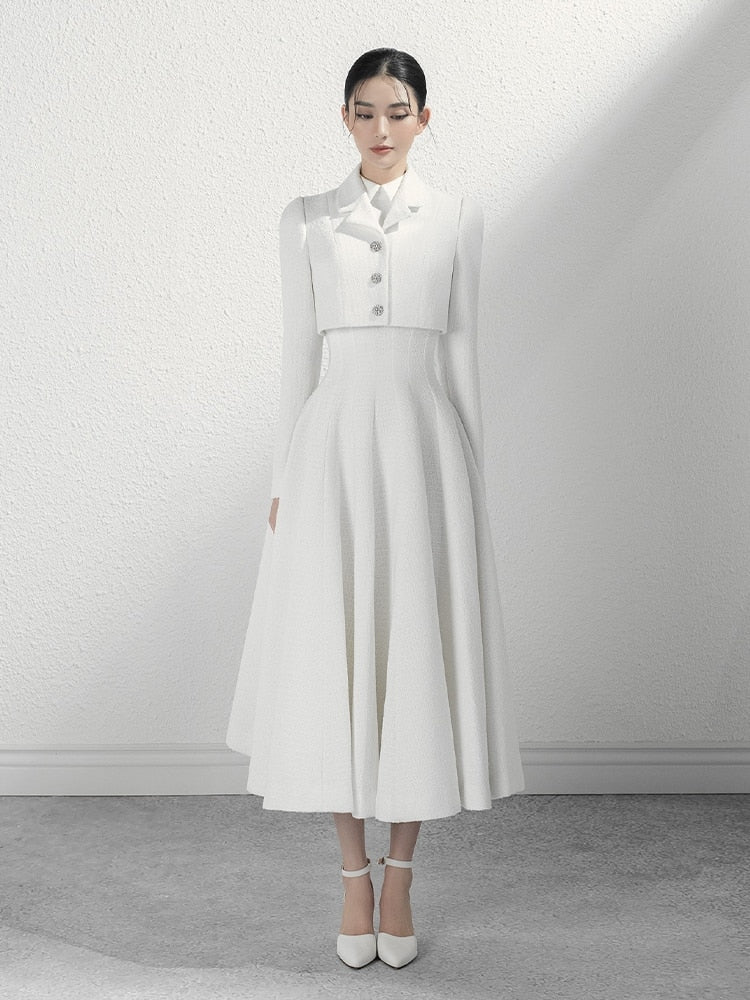 The pleated swing bridal retro dress suit-0