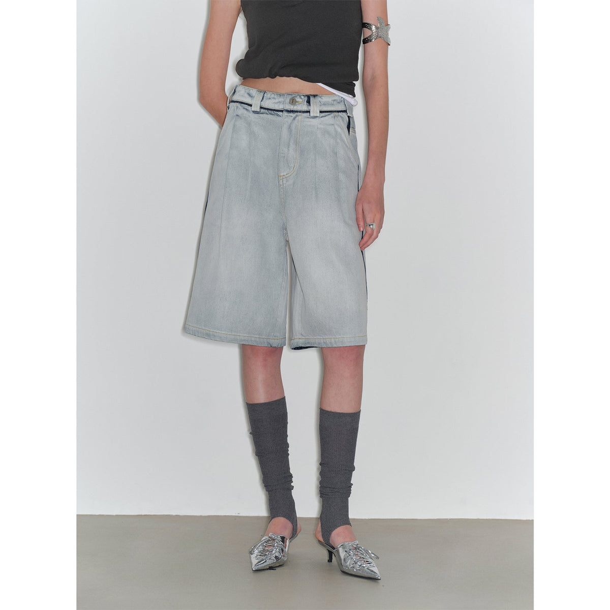 “Unruly Sonata” Neutral Style Loose Feeling Imported Washed Mid Rise Bumped Side Wide Leg Washed Denim Mid Pants-1