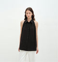"Poland Island" imported pure cotton stand-up collar sleeveless striped shirt temperament top for women-5