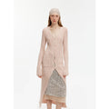 "Soft Spring Formula" Luxury brand same version cotton and linen fancy yarn knitted V-neck curling design straight long cardigan-0