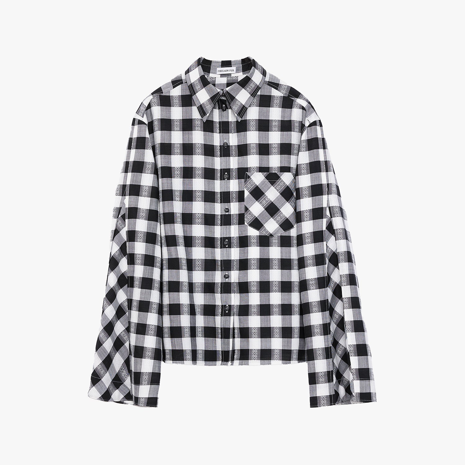 "Style Diary" Tencel acetate jacquard check dropped shoulder shirt-5