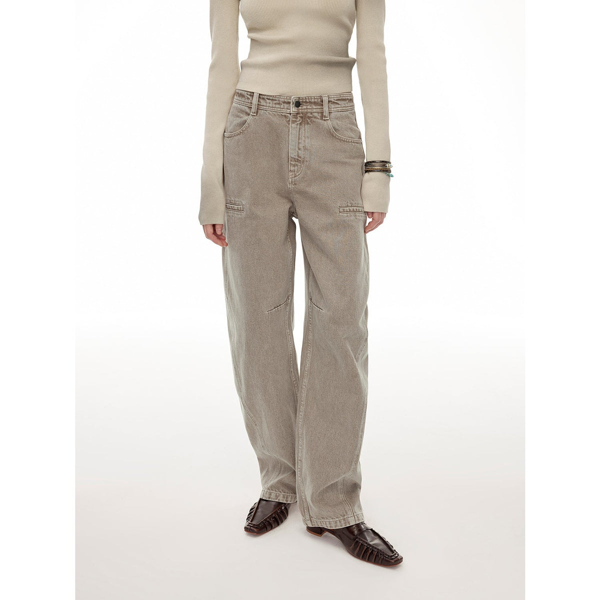 "Primal Instinct" retro distressed wasteland style washed silhouette loose scimitar jeans for autumn-4