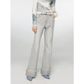 "Blues Time" Retro washed distressed straight flared cuffed jeans for women-1