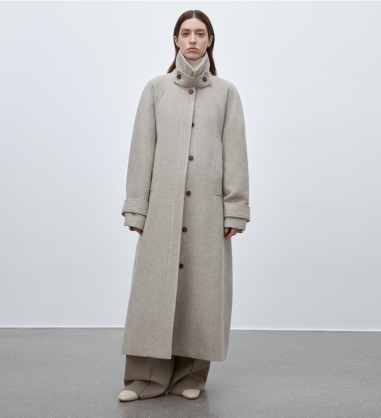 "Moonlit Veil"Straight-cut Raglan Sleeve Double-layer Collar Wool Coat for Women-4