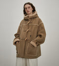 "Quartet Short" Wool Artificial Compositesuede Hooded Shearling Jacket-1