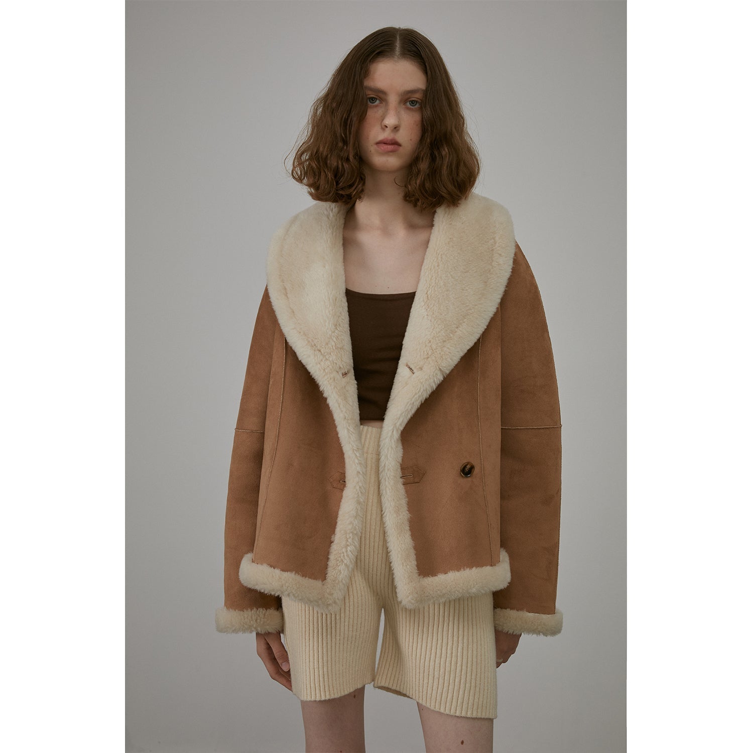 "Bella Poetry" Reversible Artificial Compound Leather Shearling Short Jacket-0