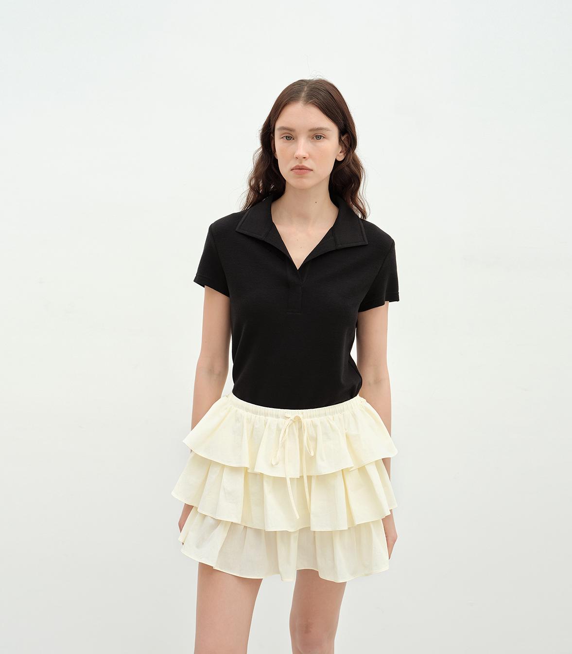 "Dublin" Lapel Straight Shoulder Slim Fit Short Sleeve T-shirt Tops Women-5