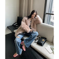 Peach Oolong Tuscan Sheepskin Coat Winter-5