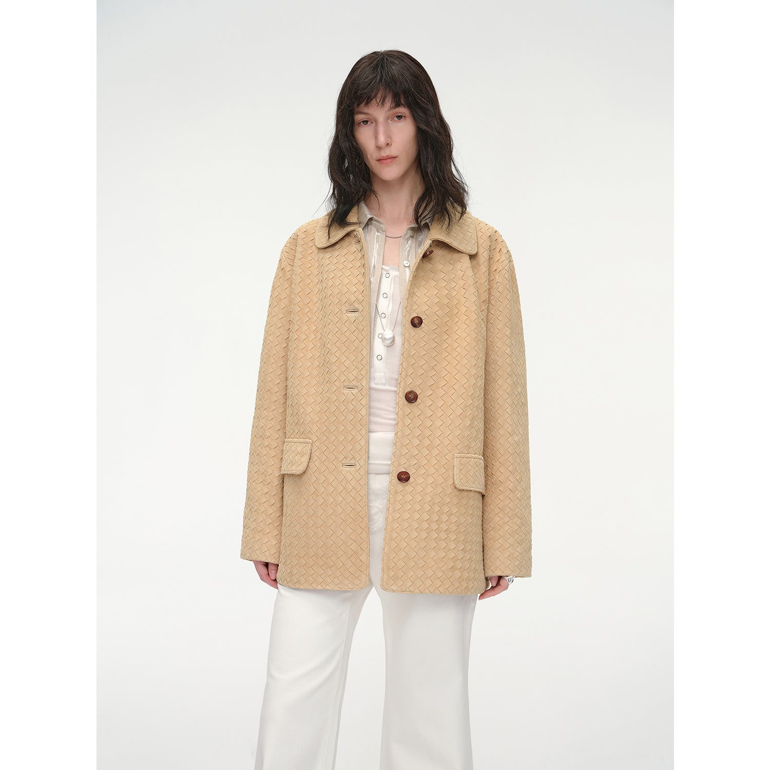 "Rembrandt Night" New Zealand imported lambskin perforated woven leather jacket spring-5