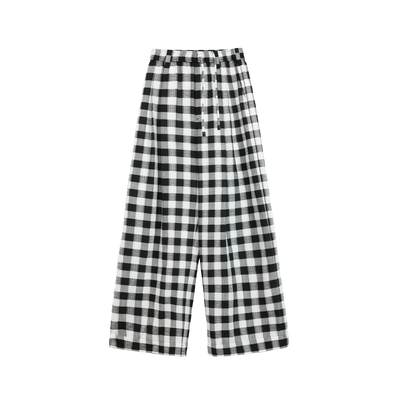 "Plaid Accent" National Style Tencel Acetate Jacquard/Drape Linen Plaid Retro Casual Pants Spring-6