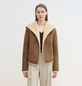 Floating Dune Contrast Navy Collar Shearling Jacket-0