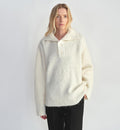 Alpaca wool blended bouclé yarn Spliced POLO shirt Lazy and relaxed sweater-1