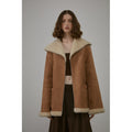 “August Night”Wool Artificial Compound Leather Reversible Shearling Jacket-1