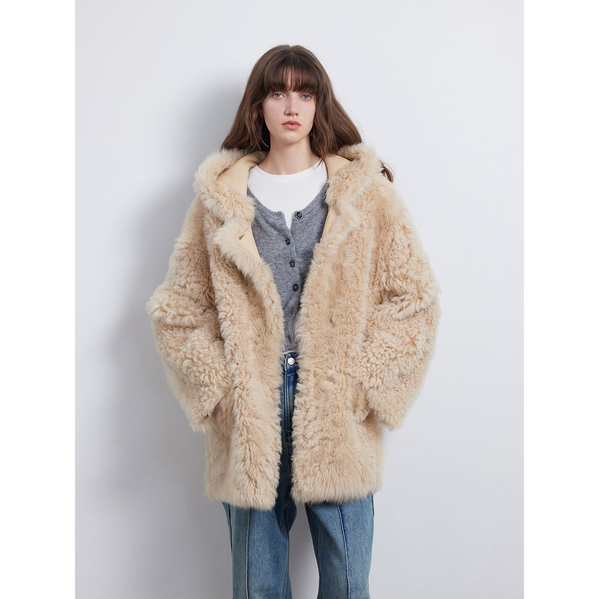 Clouds of smoke become rain Imported Tuscan hooded sheepskin-2
