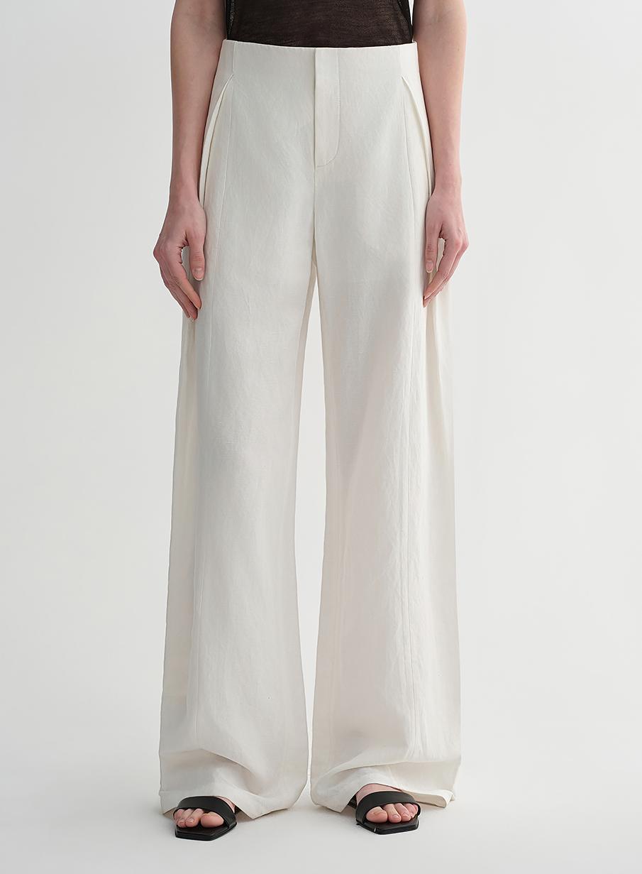 Summer mulberry silk linen waistless three-dimensional pleated wide-leg pants for women-5
