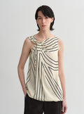 Elastic silk twisted collar original geometric print slim fit multi-occasion T-shirt sleeveless vest for women-5