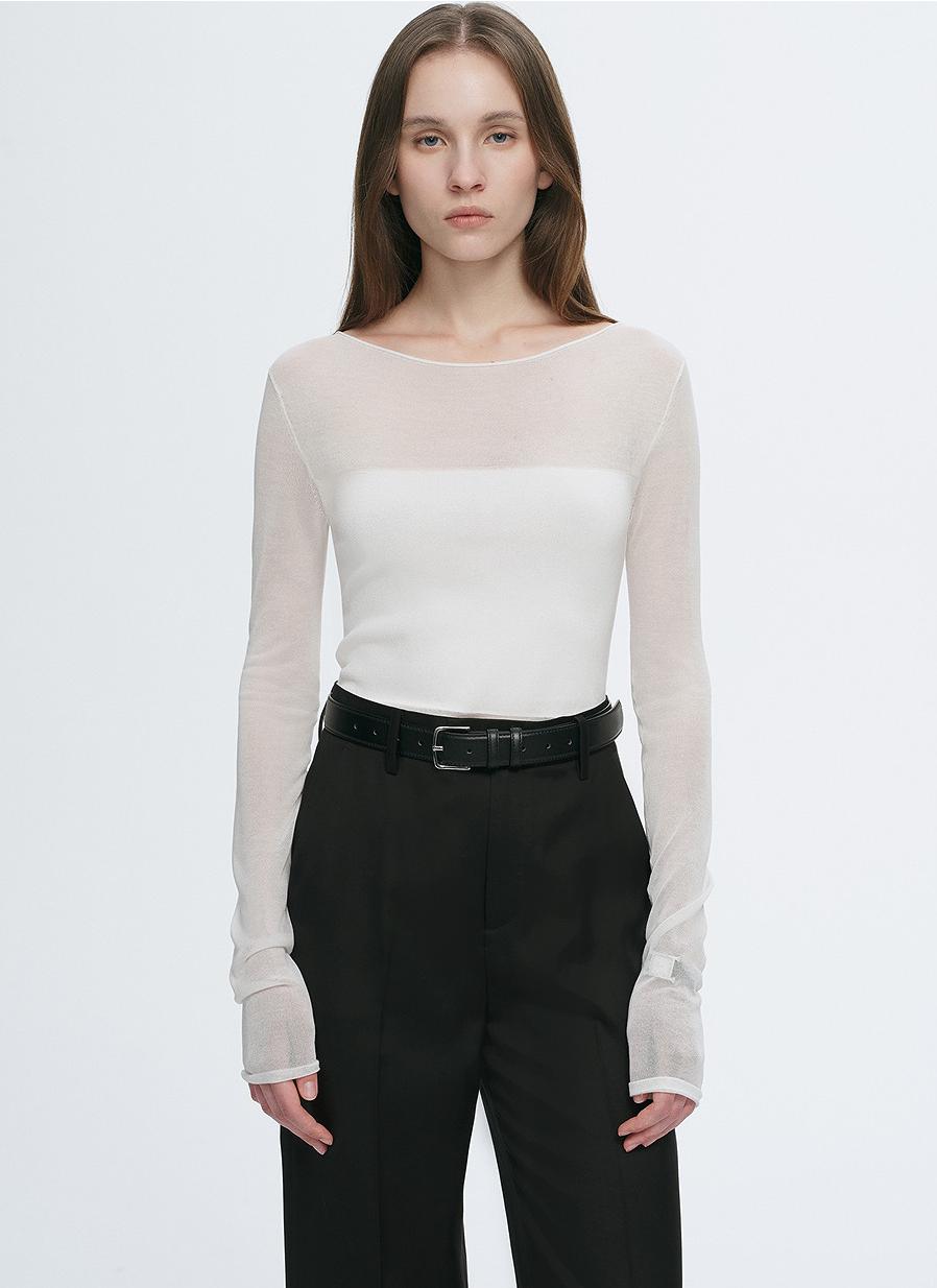 Transparent patchwork acetate Tencel temperament slim fit slim long sleeve T-shirt for women-6