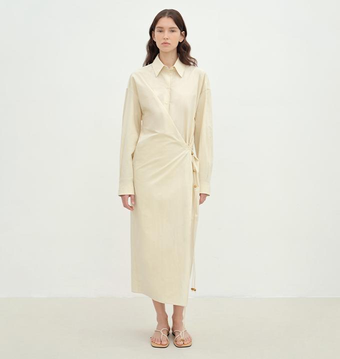 "Romantic Vibes" Cross-Placket Loose Long-Staple Cotton Shirt Dress-5