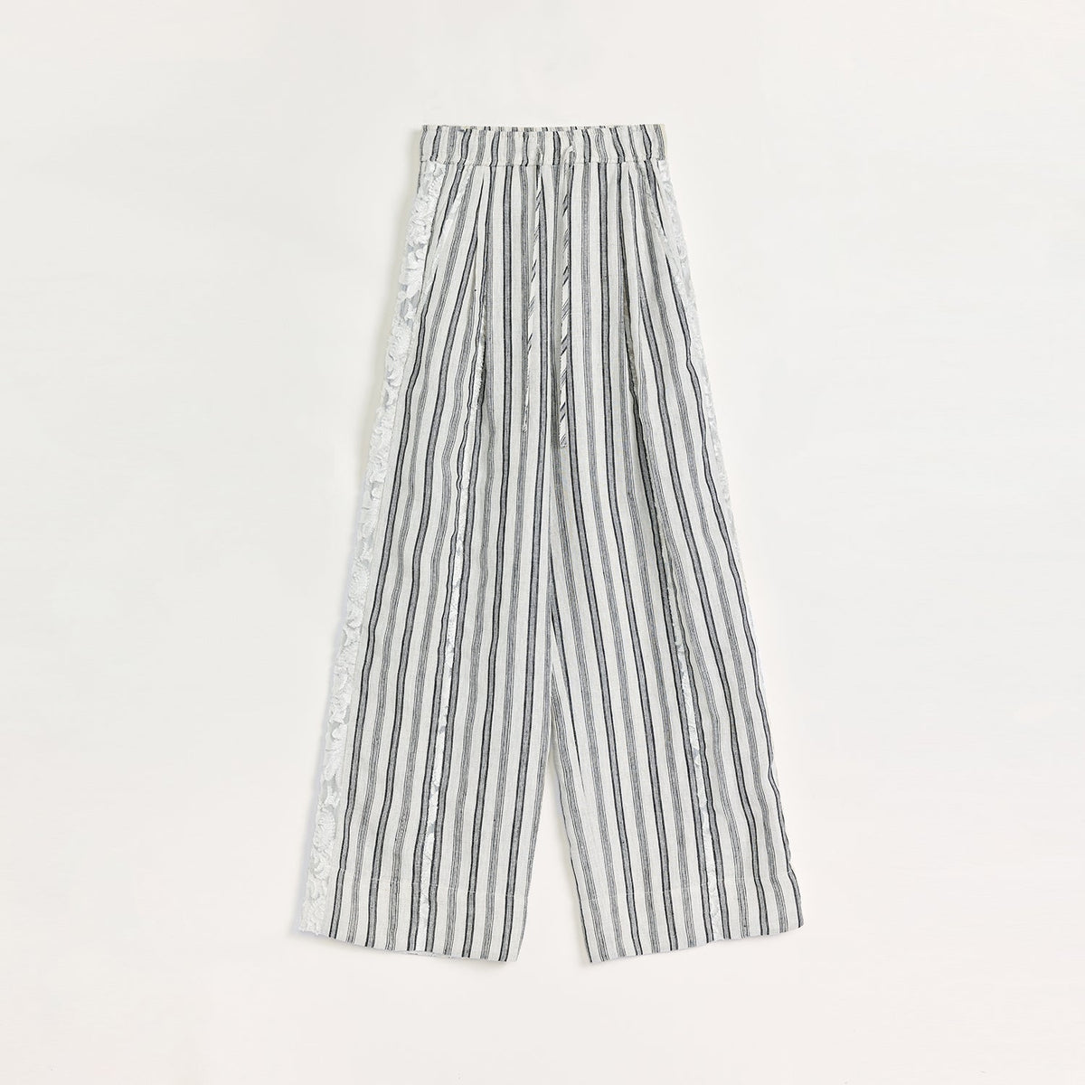 "Fashion Tension" Linen Vertical Stripe Drape Wide Leg Casual Pants-6
