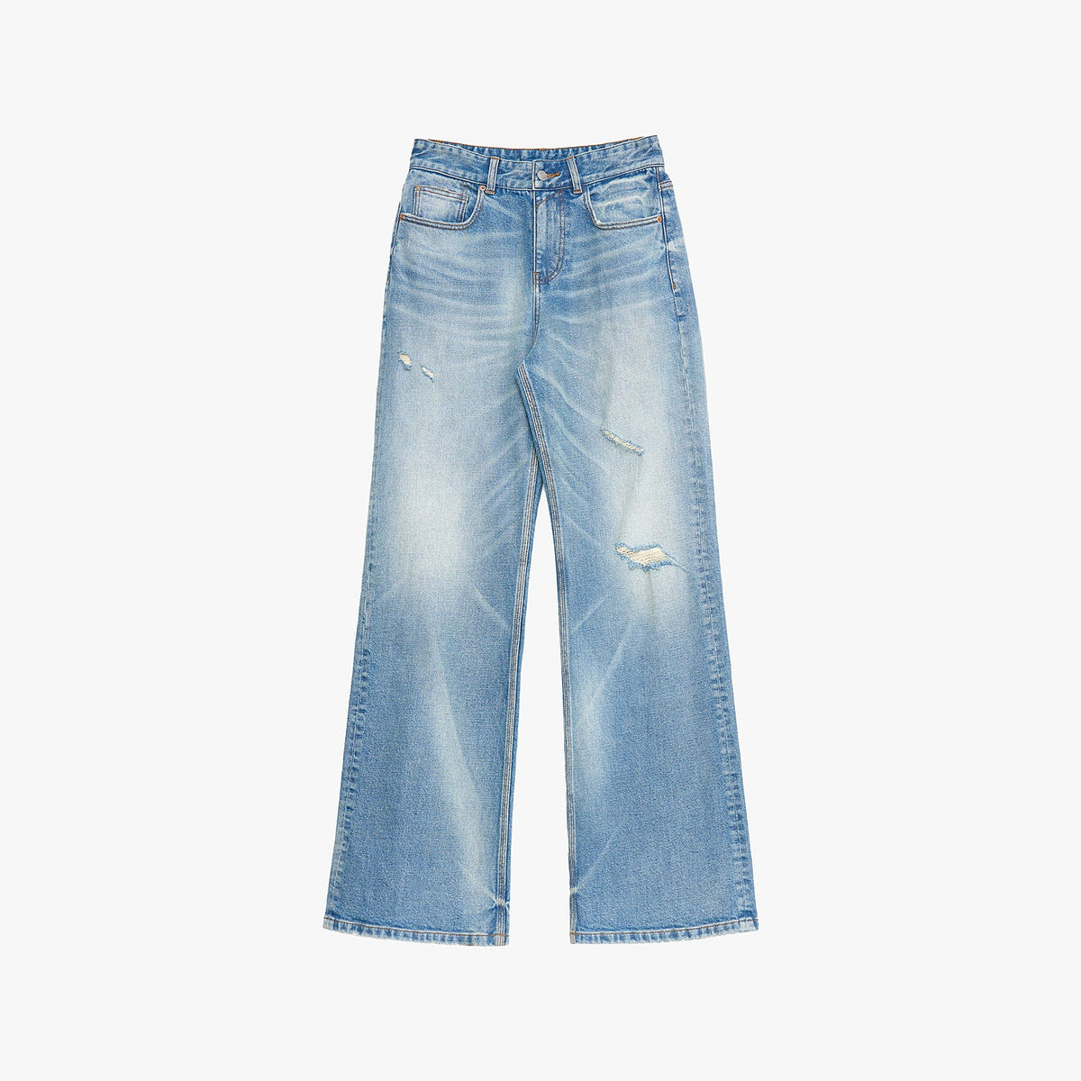 "West City Rhythm" Handmade Whisker Washed Flared Jeans Spring-5