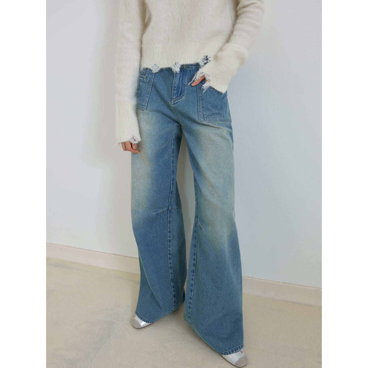 Cube Street Vintage Washed Cotton Low Rise Straight Jeans-4