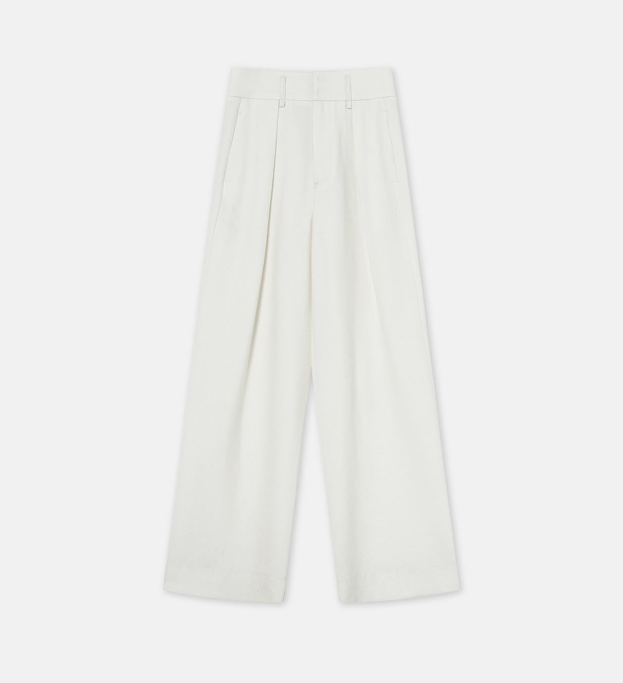 Women's white straight casual wide waist drape floor-length wide leg pants-6
