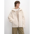 "Otaru Snow" casual hooded silhouette dropped shoulder merino wool sheepskin fur coat for women-5