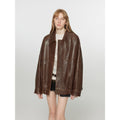 Rebel Vintage distressed waxed silhouette lapel leather jacket-5