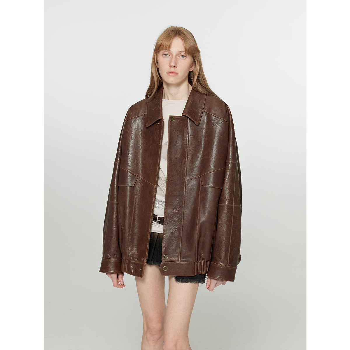 Rebel Vintage distressed waxed silhouette lapel leather jacket-5