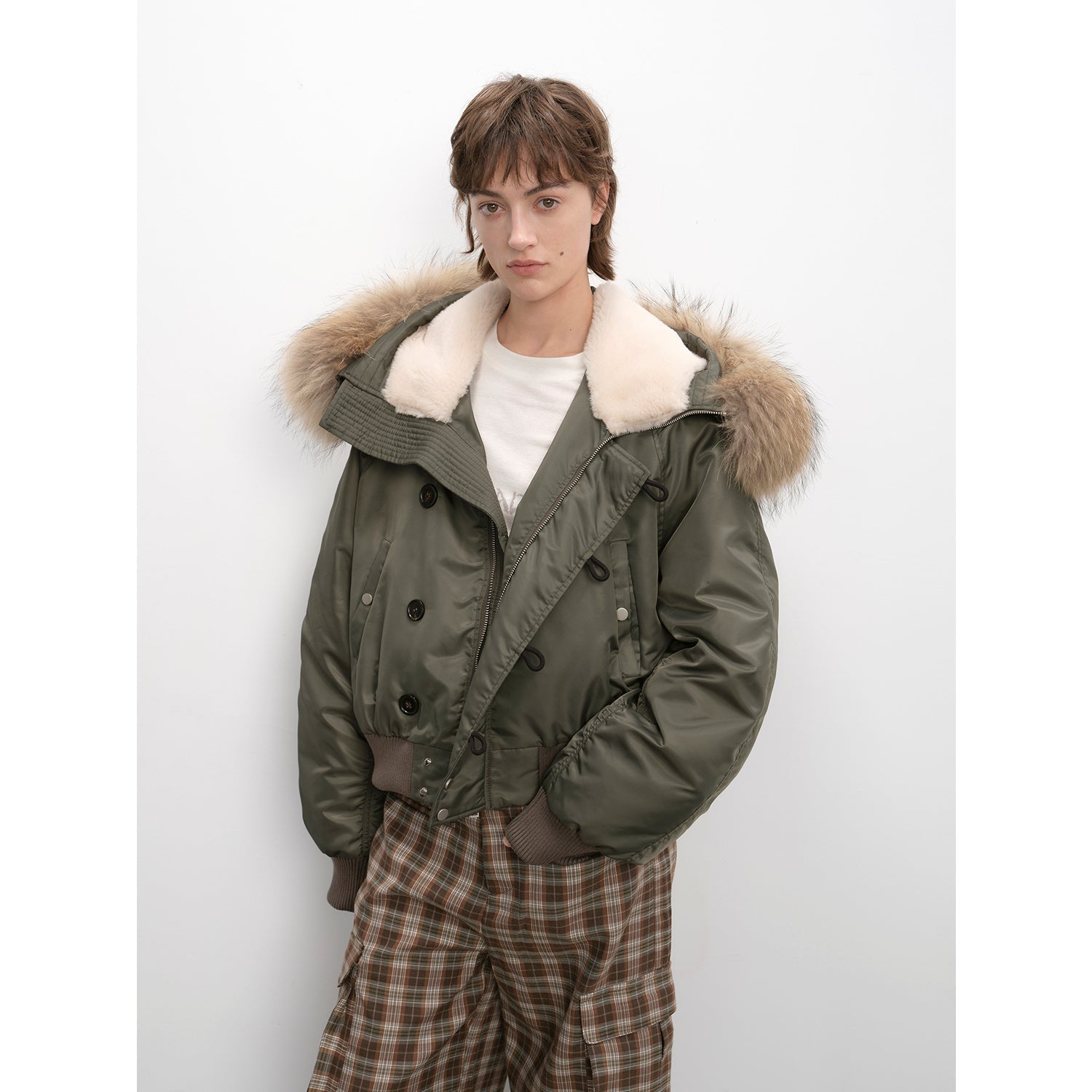Cool and Sharp, fashionable casual design, warm short style, large hood, raccoon fur collar style jacket-1