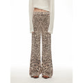 “Wild roar”vintage original leopard print Turkish imported washed slimming straight-leg bootcut jeans-5