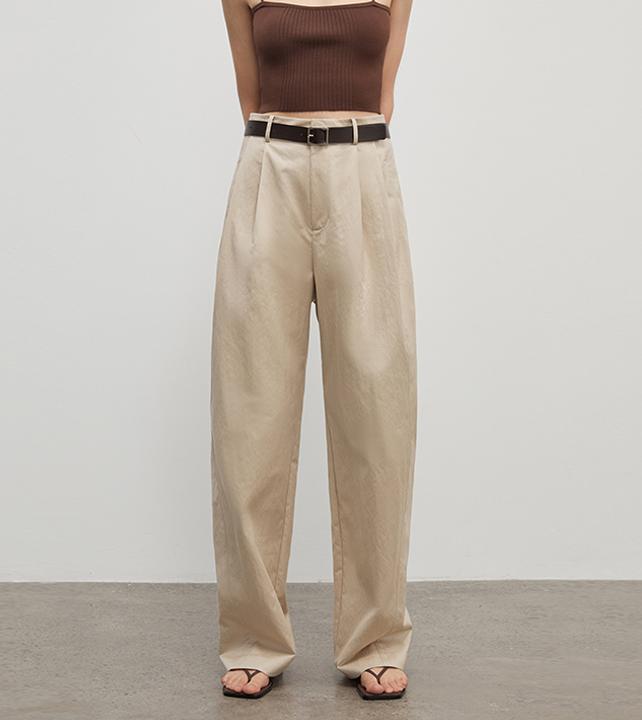 Spliced double-pleat wide-leg trousers straight-leg trousers for women-5