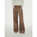 "Vintage Walk" Retro nostalgic chenille suede mid-rise cashew smudge print scimitar pants-1