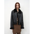 "Luxury and Elegance" motorcycle style Tuscan sheepskin short fur coat for women-5