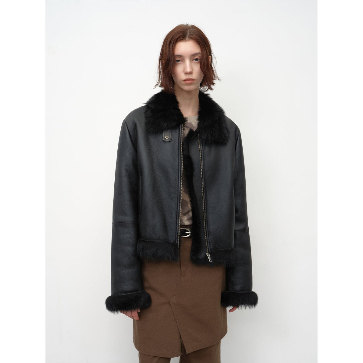 "Luxury and Elegance" motorcycle style Tuscan sheepskin short fur coat for women-5