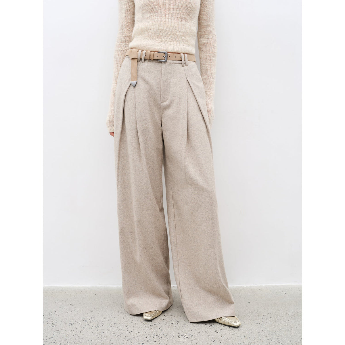 "City Stroll" casual and relaxed wool-blend double-pleated straight draped wide-leg casual trousers for autumn-1