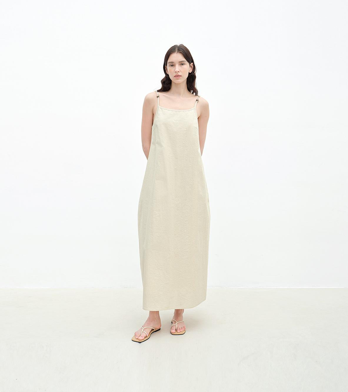 "Island Walk" Cotton Beaded Sling Dress-0