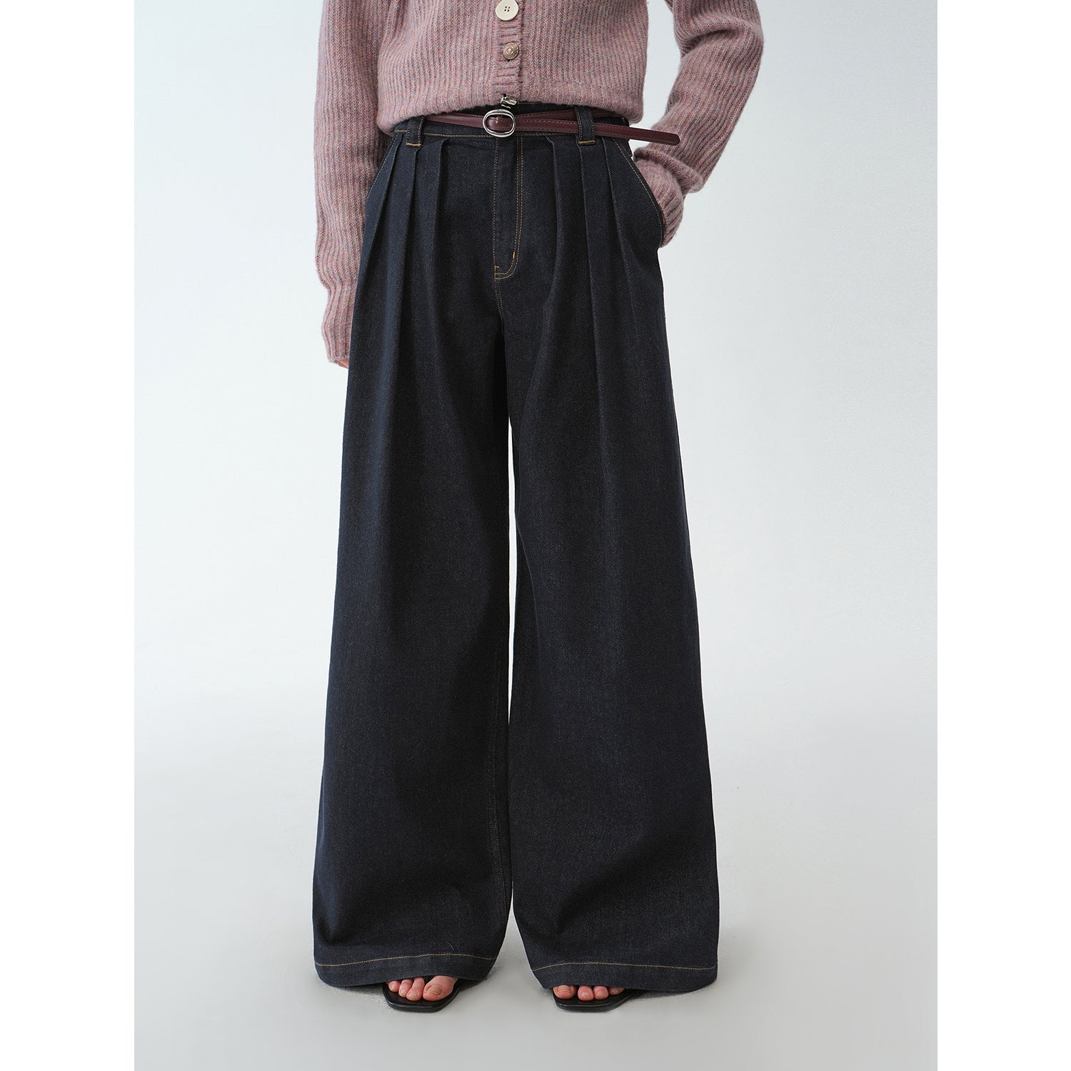 "Street Style" Vintage Handmade Lycra Stretch Jeans Wide Leg Loose Trousers Women Spring-4