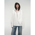 "Leisure Style" Handmade Rice Grain Embroidery Sequins Deep V Hooded Simple Profile Sweatshirt-4
