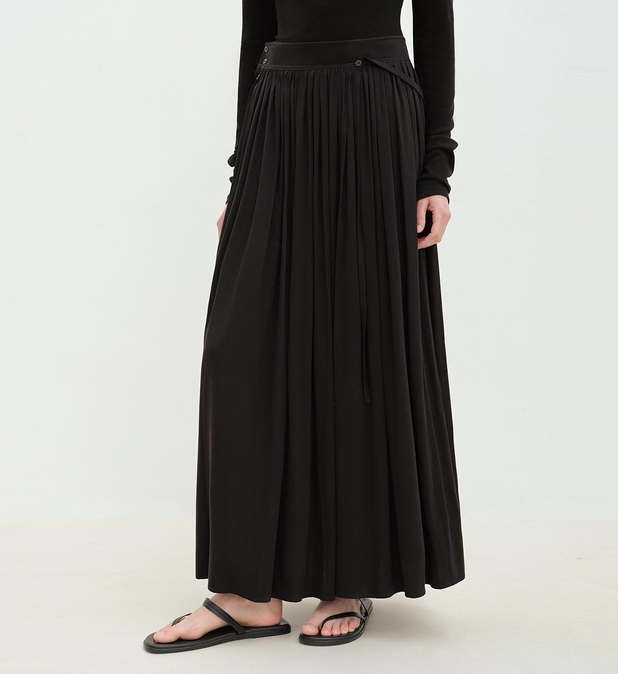 "Floating Lights on the Sea" Adjustable Waist Pleated Straight Dress-1