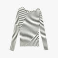 "Picasso Lines" fashionable off-shoulder Lyocell Tencel wool blended draped patchwork striped T-shirt-5