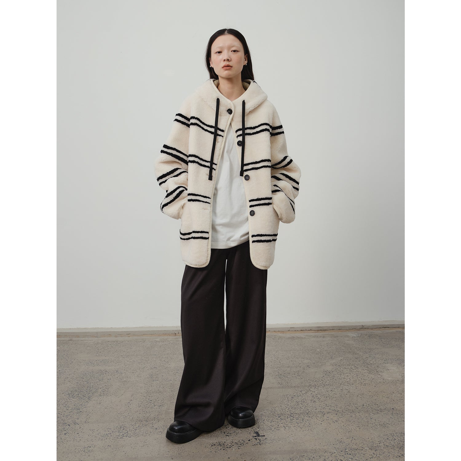 Snowy New Year Merino Sheepskin Lamb Wool Striped Jacket-1