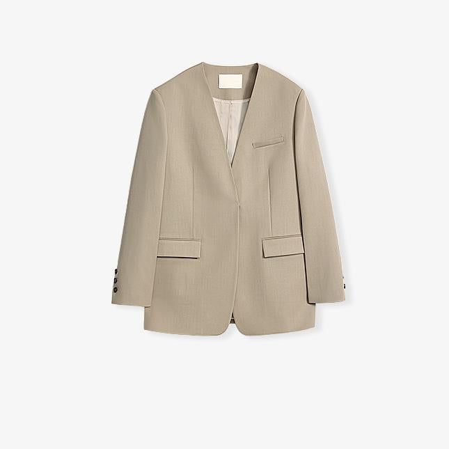 Australian Merino Wool Classic Simple Collarless Deep V-Neck Suit-5