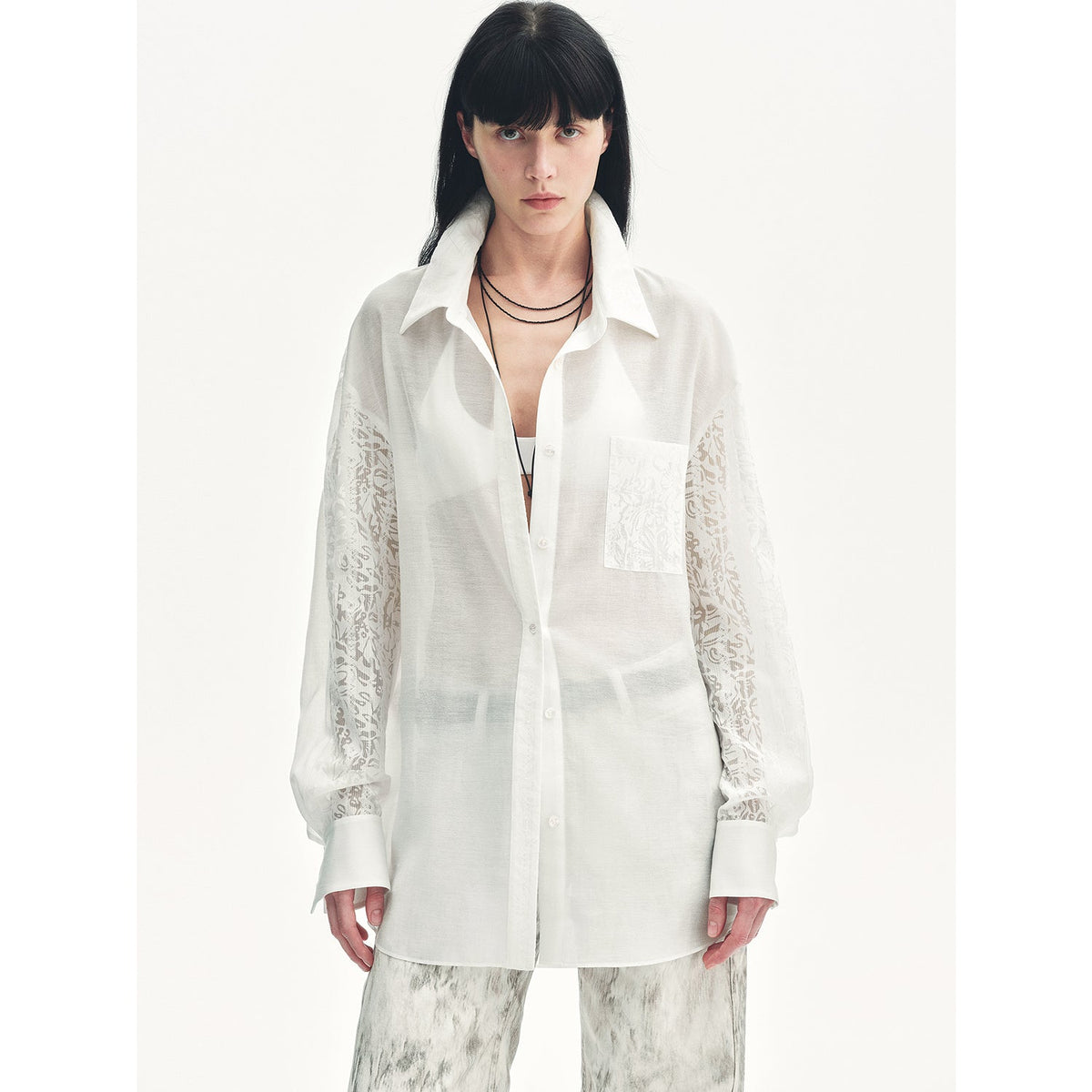"Ideal Spring Day" Jacquard Hollow Drop Shoulder Shirt Summer-5