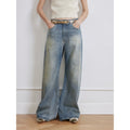 "Magic Dream" Retro Modern Washed Chicken Claw Wrinkled Jeans Women's Spacious Straight Wide Leg Pants-1