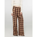"Patchwork Street Corner" Dyed Retro Plaid Casual Pants for Women, Elastic Waist, Straight-Leg, Wide-Leg Long Trousers-4