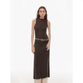 "Half Summer Ball" Fine Wool Blend Sleeveless Slit Long Knit Dress-0